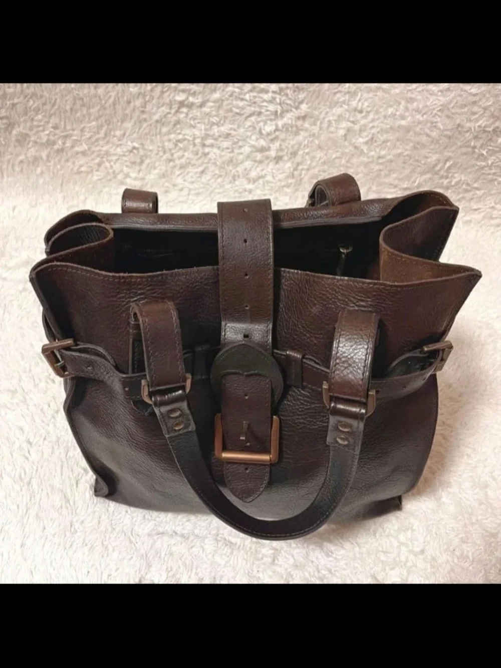 Mulberry Dark Brown Leather Shoulder Tote with Buckle Strap